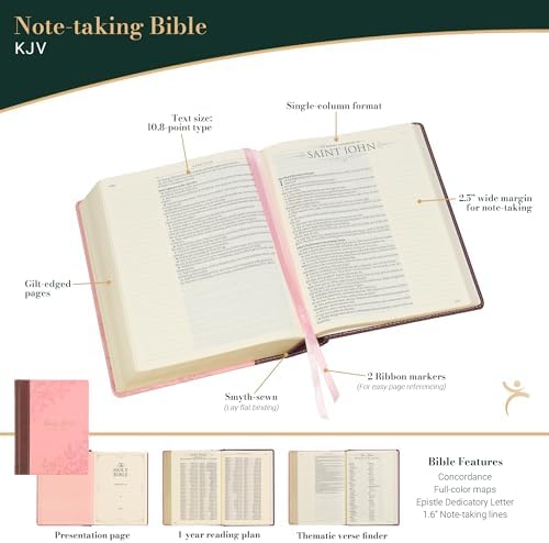 KJV Holy Bible, Note-taking Bible, Faux Leather Hardcover - King James Version, Brown/Pink (KJV Note-taking Editions) by Christian Art Publishers