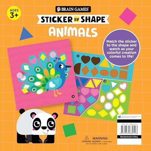 Brain Games - Sticker by Shape: Animals (For Kids Ages 3-6) by Publications International Ltd.