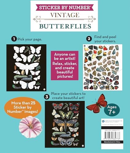 Brain Games - Sticker by Number - Vintage: Butterflies (28 Images to Sticker) by Publications International Ltd.