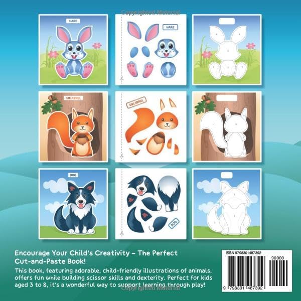 Cut and Paste Book for Kids Ages 3-8: Practice Cutting, Gluing, and Creating with Animals! A Scissor Skills Activity for Toddlers and Preschoolers by Levina Sunny