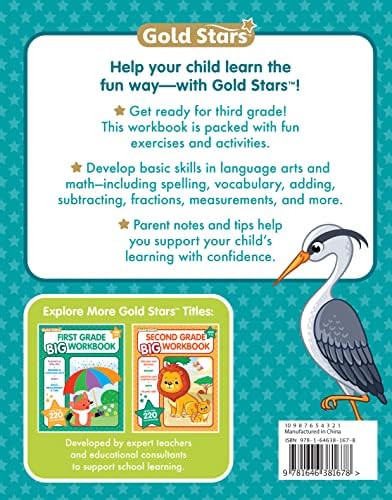 3rd Grade BIG Workbook All Subjects for Kids 8 - 9 includes 220+ Activities, Spelling, Grammar, Reading Comprehension, Writing, Math, and More by Gold Stars