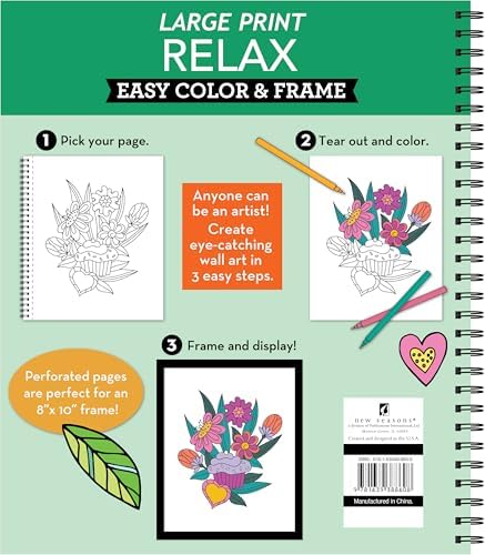 Large Print Easy Color & Frame - Relax: Featuring 31 Relaxing Coloring Pages by New Seasons