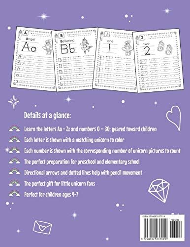 Unicorn Letter and Number Tracing Book Ages 3 - 5: Magical Practice Workbook for Preschoolers | Trace Letters and Numbers Book for Kindergarten and Pre K Girls by Amanda Clever