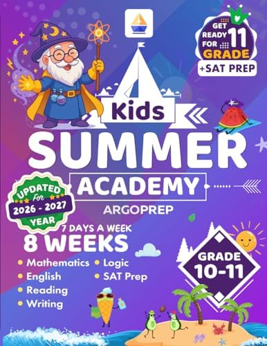 Kids Summer Academy by ArgoPrep - Grades 10-11: 8 Weeks of Math, ELA and SAT PREP + Fitness | Online Access Included | Prevent Summer Learning Loss by ArgoPrep