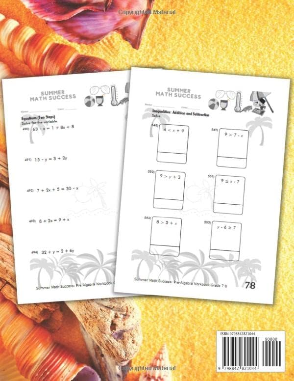 Summer Math Success: Pre Algebra Workbook Grade 7-8: 7th and 8th Grade Pre Algebra Workbook: Equations, Expressions, Inequalities and More (Answer Key Included) by All Seasons Math