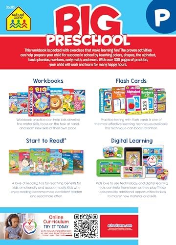 School Zone Big Preschool Workbook: 320 Pages, Toddler, Pre-K, ABCs, Alphabet, Basic Phonics, Writing Skills, Early Math & Numbers, Colors & Shapes, Matching, Follow Directions, Ages 3-5 by School Zone