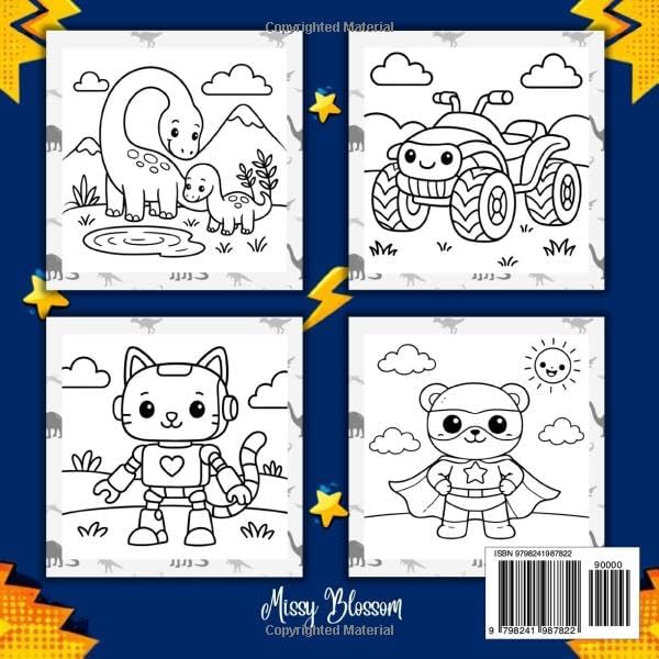 My Cool Coloring Book - For Little Boys ages 3-5: 50 Fun Coloring Pages with Dinosaurs, Vehicles, Robots & Heroes for Kids to Play and Be Creative by Missy Blossom