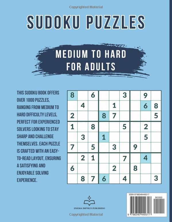 Sudoku Book For Adults, Medium To Hard: 1000+ Puzzles by Enigma Papyrus Publishing