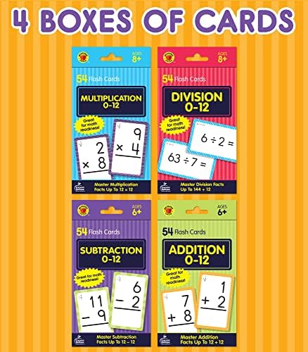 Carson Dellosa Addition, Subtraction, Division, and Multiplication Flash Cards, 4 Sets of Flashcards, Math Games for Kids 8-12, 3rd Grade Mathematics and Up by Brighter Child