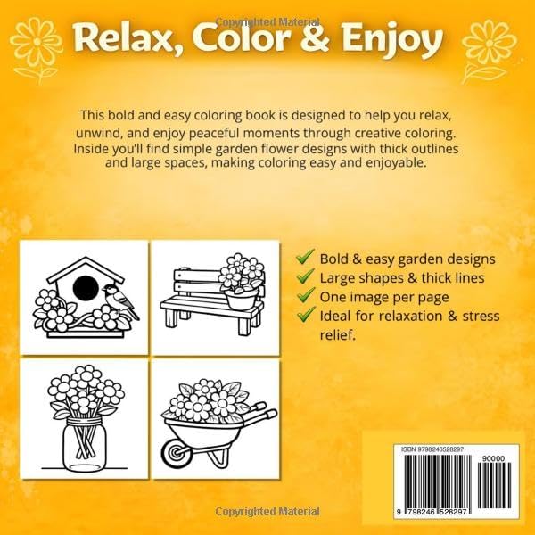 Bold and Easy Garden Flowers: A Large Print Coloring Book for Seniors and Adults featuring Simple Flowers, Garden Scenes, and Relaxing Backyard Motifs by Artbiz