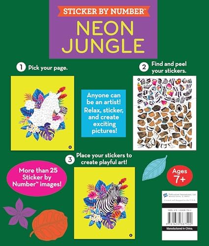 Brain Games - Sticker by Number: Neon Jungle (28 Images to Sticker) by Publications International Ltd.
