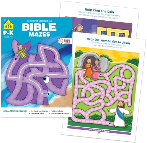 School Zone Bible Activity 3-Pack Workbook Set: 96 Pages, Preschool, Kindergarten, Hidden Pictures, Mazes, Dot-to-Dot, Christian Scripture, Old & New Testament, Picture Puzzles, Ages 3-6 by School Zone