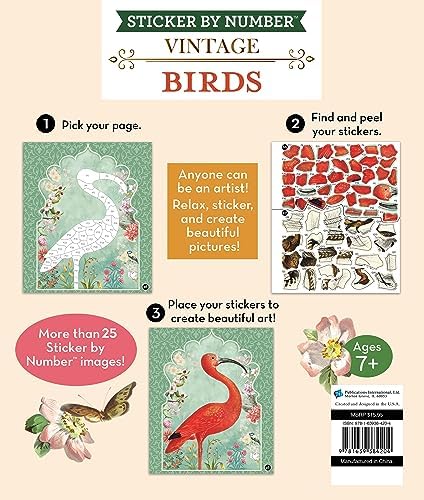 Brain Games - Sticker by Number - Vintage: Birds (28 Images to Sticker) by Publications International Ltd.
