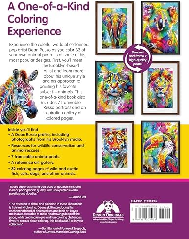 Pop Art Animals Coloring Book: Experience the Stress-Free Brilliance of Coloring Outside the Lines (Design Originals) Stunning Designs from Dean Russo - Dogs, Cats, and Exotic Wildlife Designs by Dean Russo