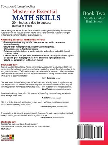 Mastering Essential Math Skills, Book 2: Middle Grades/High School, 3rd Edition: 20 minutes a day to success (Stepping Stones to Proficiency in Algebra) by Richard W Fisher