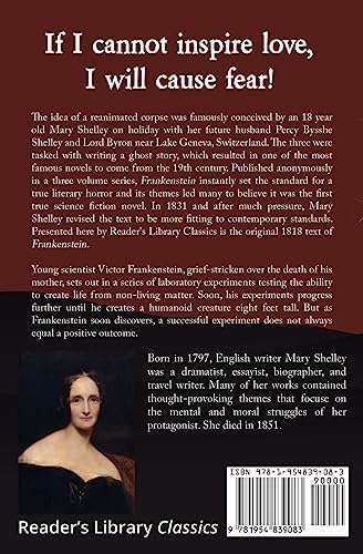 Frankenstein the Original 1818 Text (Reader's Library Classics) by Mary Shelley