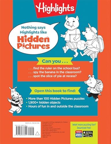 School Puzzles: Activity Book for Kids 6 and Up with Over 100 Puzzles Featuring Classrooms, Field Trips and More, Search and Find Over 1,900 Hidden Objects (Highlights Hidden Pictures) by Highlights