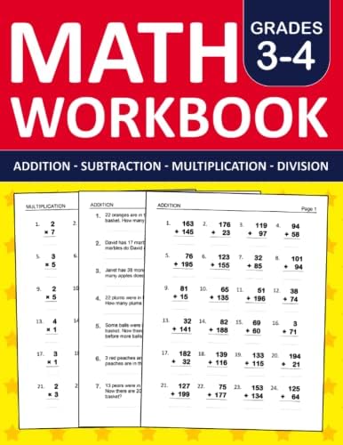 Math Workbook Grade 3 & 4 Addition, Subtraction, Multiplication, and Division Exercises: 3rd Grade and 4th Grade Math Practice Workbook With 880 ... |Math Worksheets For Grade 3 & 4 (Ages 8-10) by Emma. School