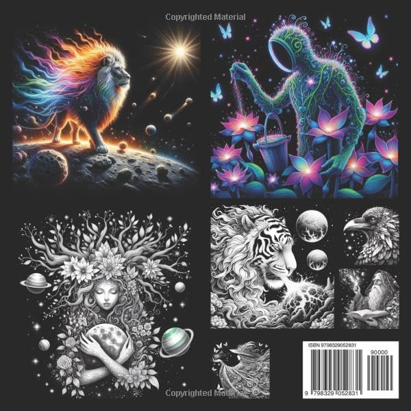 Magical Midnight Black Background Coloring Book: The Universe with Fantasy Creatures, Space Gods and Mysterious Animals: Suitable Adults, Teens and ... - Black Background Coloring Book for Adults) by Black Rio