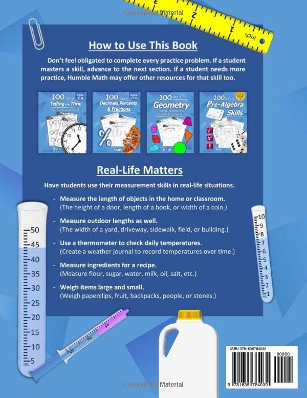 Humble Math – Measurement Basics: (With Answer Key) U.S. Customary & Metric System Measuring Book | Learn to Measure | Unit Conversions | Metric ... Workbook - 100 Practice Pages (Ages 9+) by Humble Math