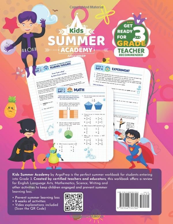 Kids Summer Academy by ArgoPrep - Grades 2-3: 8 Weeks of Math, Reading, Science, Logic, Fitness and Yoga | Online Access Included | Prevent Summer Learning Loss by ArgoPrep