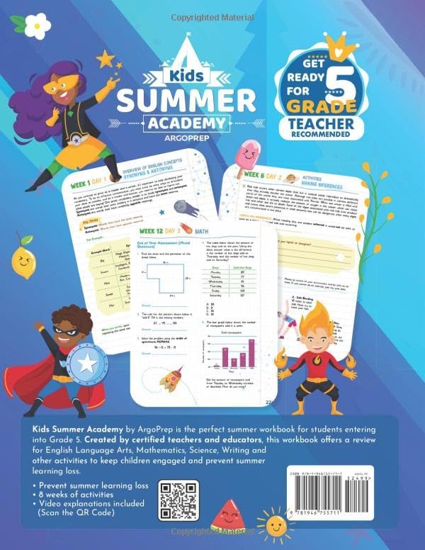 Kids Summer Academy by ArgoPrep - Grades 4-5: 8 Weeks of Math, Reading, Science, Logic, Fitness and Yoga | Online Access Included | Prevent Summer Learning Loss by ArgoPrep