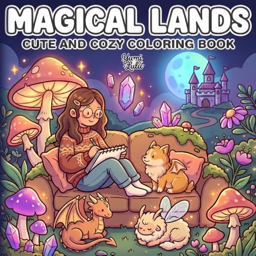 Magical Lands Cute and Cozy Coloring Book: Bold and Easy Designs of Fantasy Homes, Fuzzy Animal Friends, and Little Moments for Relaxation and Stress Relief for Adults and Teens by Yumi Lulu
