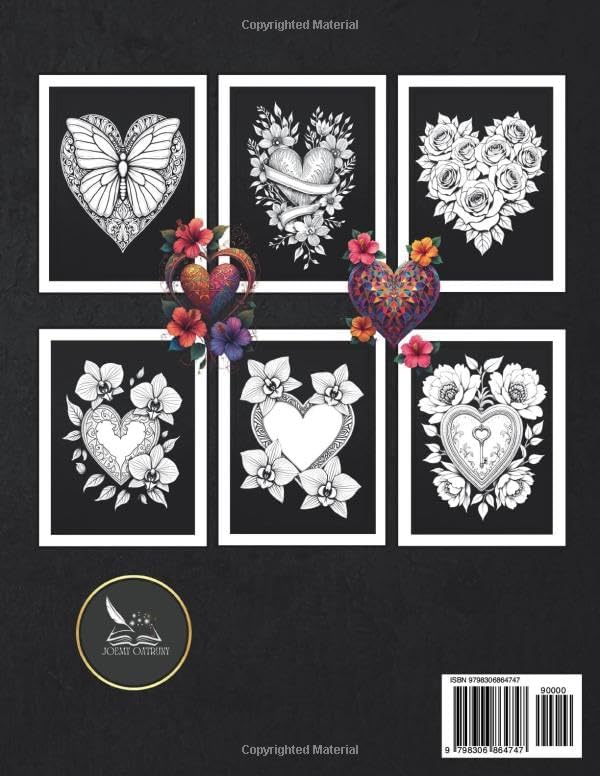 Black Background Hearts Coloring Book for Adults: Over 50 Love-Themed Designs Featuring Simple Pages Suitable for Relaxation (Blackshade Background Adult Coloring Collection) by Joemy Oatruny