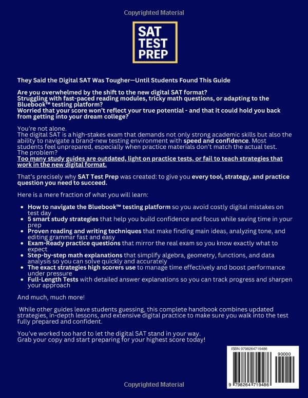 SAT Test Prep: The Complete & Up-to-Date Prep Book with Full-Length Practice Tests, Exam-Ready Practice Questions & Step-by-Step Explanations to Ace the Digital SAT by Optimal Prep Publishing