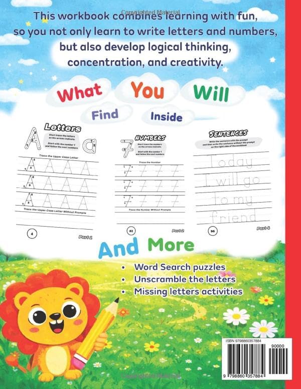 ABC Learn to Write - Handwriting Practice Workbook for Pre-K: Alphabet Letter Tracing, Numbers, Sight Words, Mazes, Dot to Dot, Matching, Sentences and More for Kids Ages 3-6 by RubieBlue Publishing
