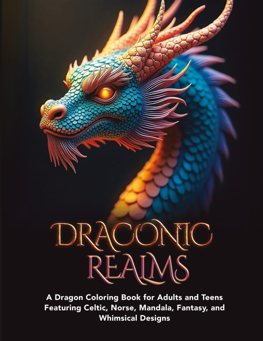 Draconic Realms: A Dragon Coloring Book for Adults and Teens Featuring Celtic, Norse, Mandala, Fantasy, and Whimsical Designs by K Pettry