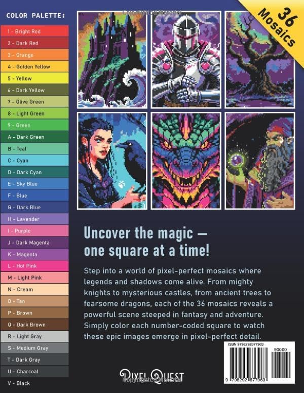 Mystery Mosaics Color by Number Dark Fantasy: Epic Pixel Art Coloring Book for Teens & Adults – Medieval and Magical Art – Fun & Relaxing Coloring Book by Pixel Quest Publishing