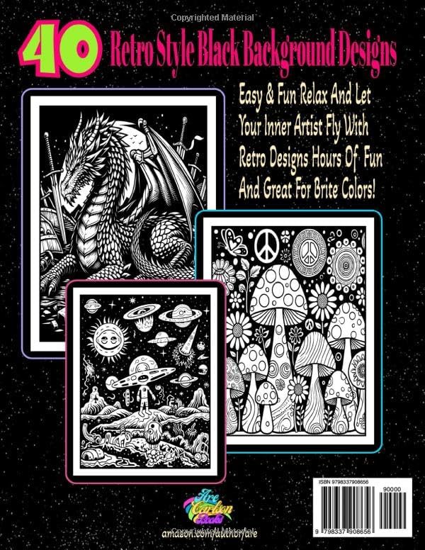 Retro Fantasy Coloring Book: Black Background Color Pages by Are Carlson