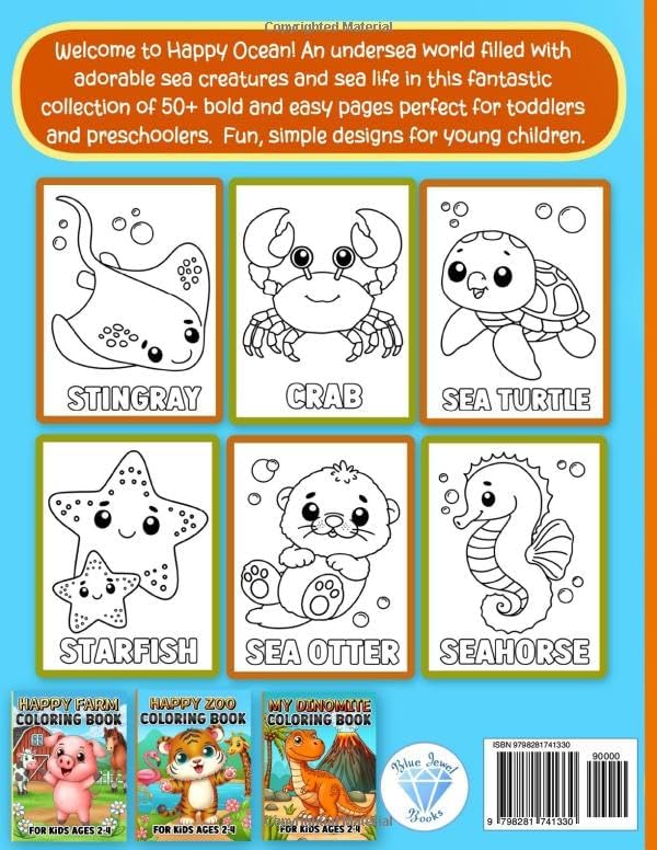 Coloring Book for Kids Ages 2-4: Ocean Animals, Marine Life and Easy Sea Creatures for Toddlers 1-3 and Preschoolers 3-5 , Girls, Boys by BJB Publishing