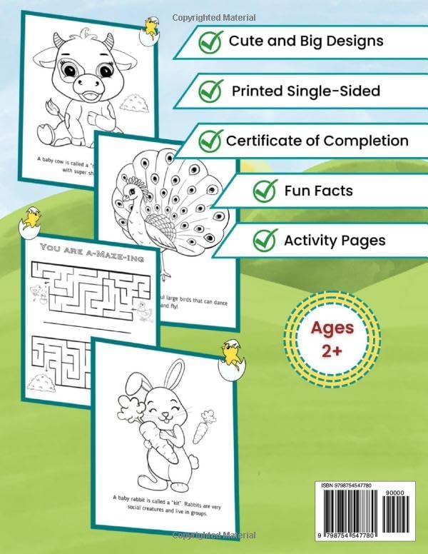 Farm Animals Coloring Book: For Kids age 2-7, Big, simple, fun, cute designs, 8.5 x 11 Inch (21.59 x 27.94 cm): cute happy farm animals coloring book (Educational Kids Coloring Books) by Nouha Gallery