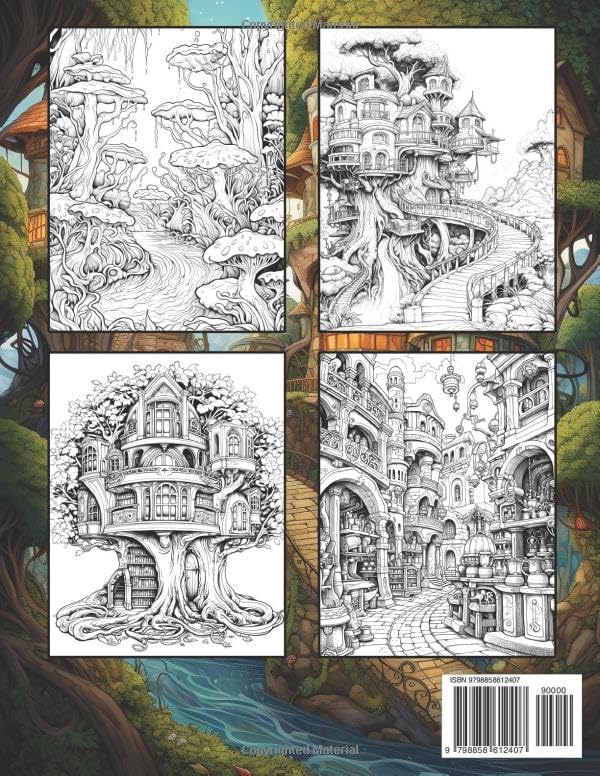Mythic World: Fantasy Landscapes Colouring Books for Adults with Floating Island, Magical Forest, Whimsical Library, and Much More by Burton Frederick
