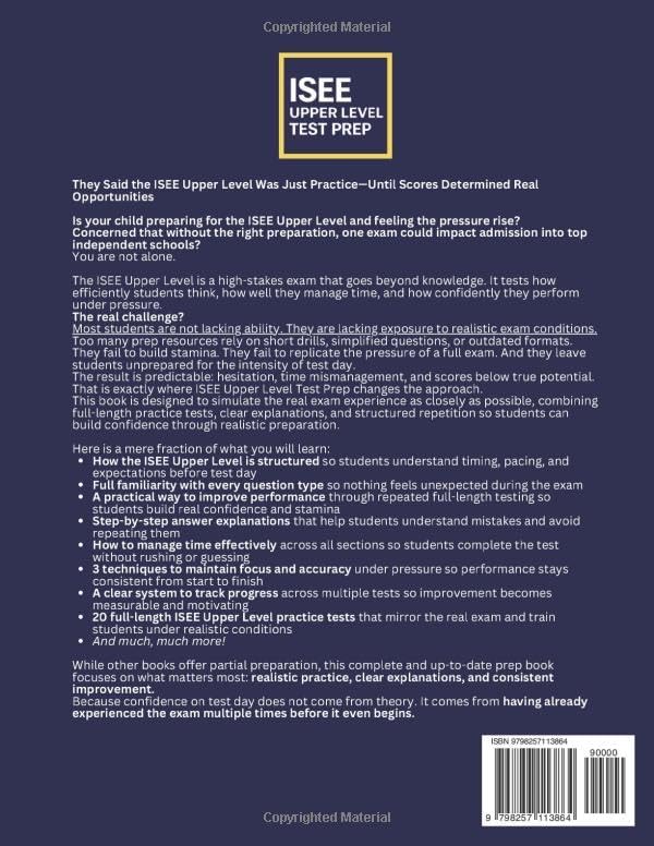 ISEE Upper Level Test Prep: The Complete and Up-to-Date Prep Book with Full Length Practice Tests and Easy-to-Follow Explanations to Ace the ISEE Upper Level Exam by Optimal Prep Publishing