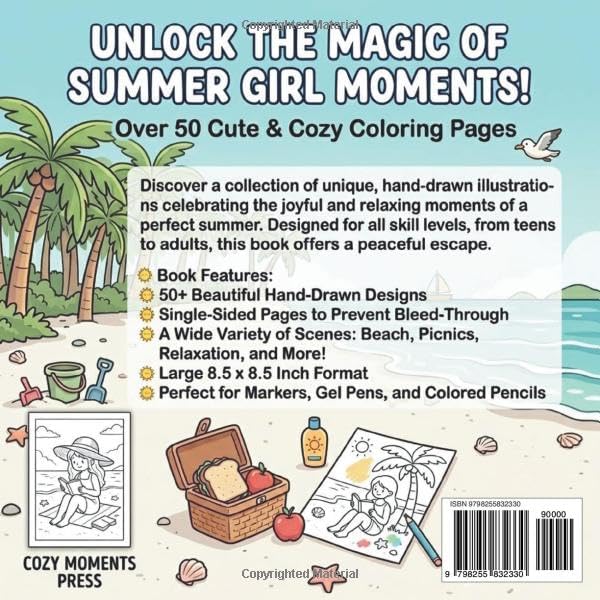 Summer Girl Moments Coloring Book: A Cozy and Relaxing Coloring Book with Chill Moments, Cute Daily Life Scenes, and Calm Activities for Adults and Teens (Cozy Girl Moments Coloring Series) by Luna Cozy