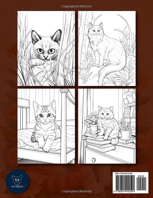 Cat Coloring Book for Adults and Kids: 50 Playful Designs of Kittens and Cats for All Ages - Relaxing Activity for Stress Relief and Fun by R's Library