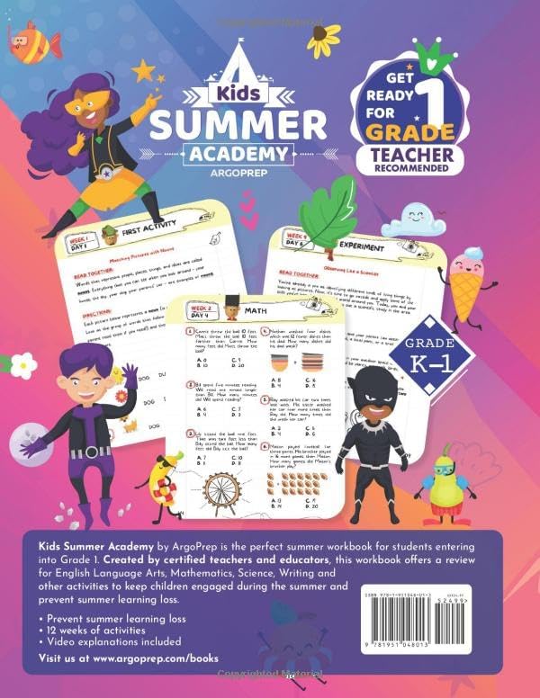 Kids Summer Academy by ArgoPrep - Grades K-1: 8 Weeks of Math, Reading, Science, Logic, Fitness and Yoga | Online Access Included | Prevent Summer Learning Loss by Argo Brothers