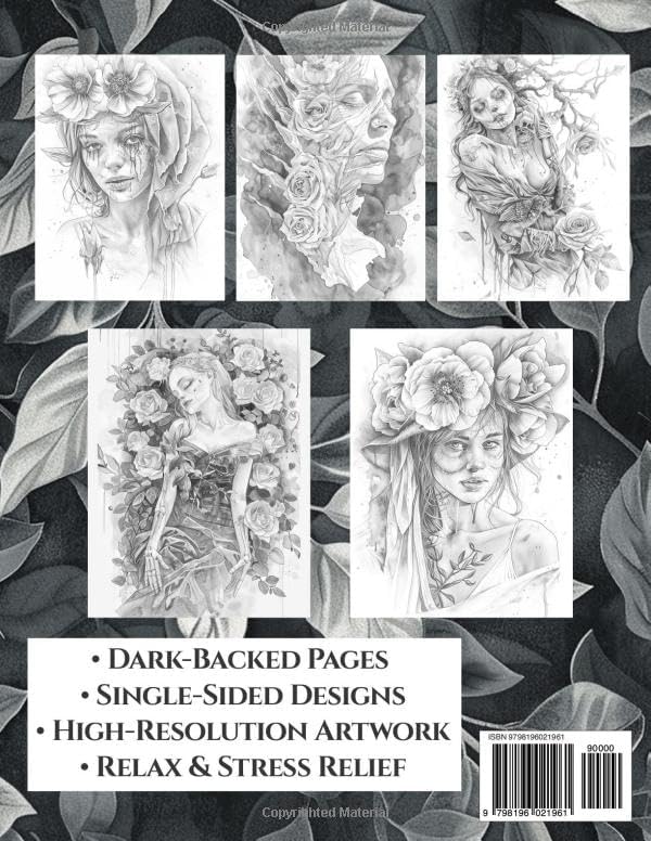 Dark Fantasy Coloring Book for Adults: Grayscale Portraits with Haunted Beauties, Dark Floral Women, Ravens, Roses, and Relaxing Fantasy Art for ... Companions. Fine Art Grayscale Coloring) by Thomas Staszewski