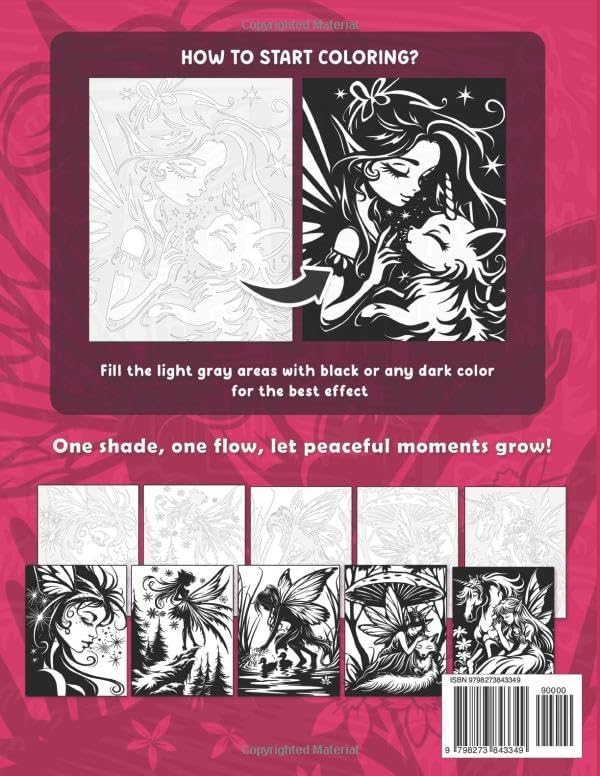 Monochrome Grayscale Coloring Book Beautiful Fairies: Easy-to-Color Designs for Relaxing One-Color Art by Lily Ann