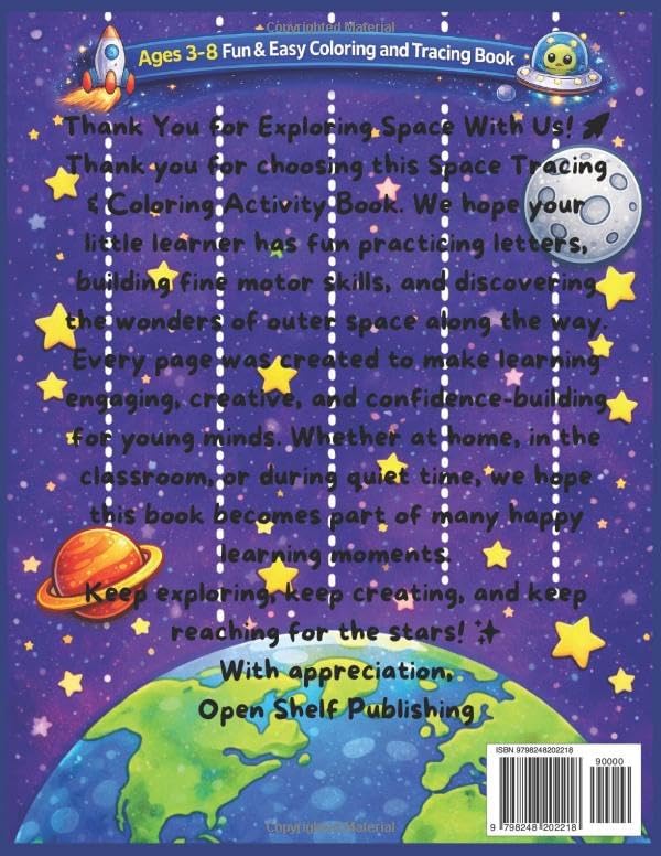 Space Tracing & Coloring Activity Book for Kids Ages 3-8: Fun Rocket, Planets & Stars Pages to Build Fine Motor Skills: Engaging Space Themes with ... & Pencil Practice — Learn While Having Fun! by Open Shelf Publishing