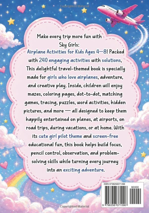 Sky Girls: Airplane Activities for Kids Ages 4–8: Fun Travel Games, Mazes, Coloring and Puzzles for Girls – 240 Activities with Solutions to Keep Kids Entertained Anywhere (Smart Kids Universe) by Tate Sinclair