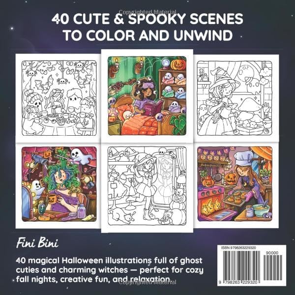 Witchy Girl Cute & Spooky Coloring Book: 40 Cozy Halloween Illustrations with Ghost Cuties, Little Witches & Magical Moments for Fall Relaxation for Adults and Teens (Magical Girls Collection) by Fini Bini