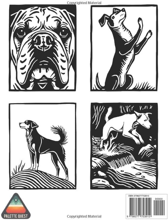 Monochrome Dogs Coloring book for adults: 50 Relaxing Black and White Dog Designs for Stress Relief and Mindful Fun by Palette Quest