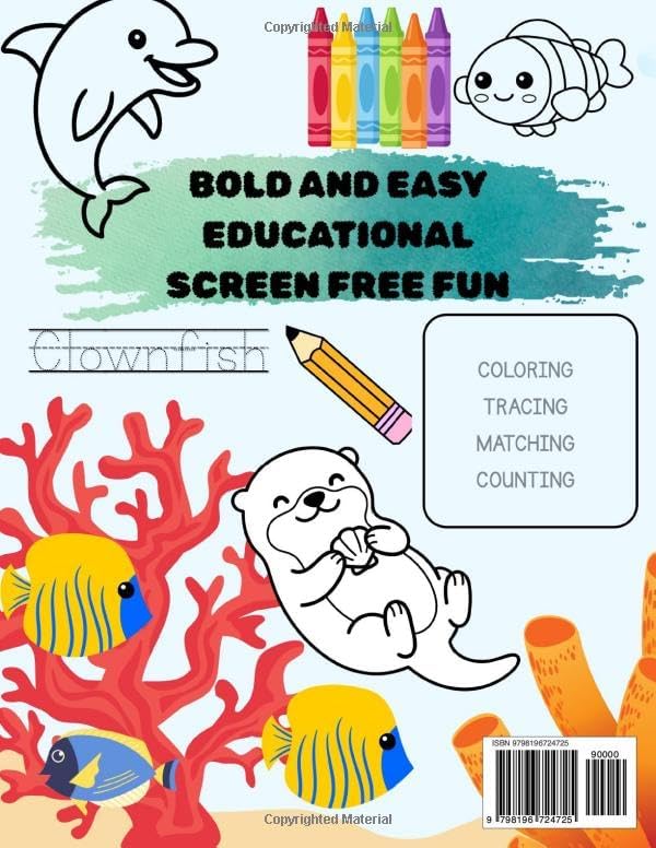 Cute Ocean Animals Activity and Coloring Book for Kids Ages 3–8: Bold and Easy Sea Life Coloring Pages, Dot-to-Dots, and Tracing Activities for boys and girls ages 3-8 by JoJo Wonder Tree Books