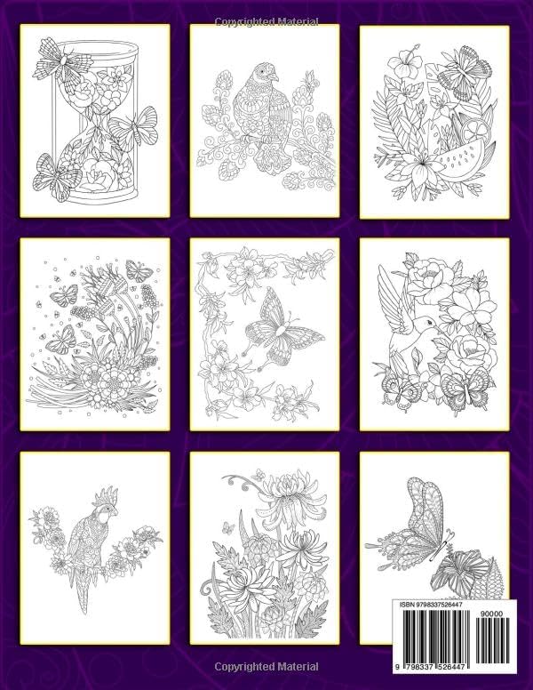Stress Relief: Coloring Book For Adults, Featuring Flowers, Birds and Butterflies by Mary Goodwell