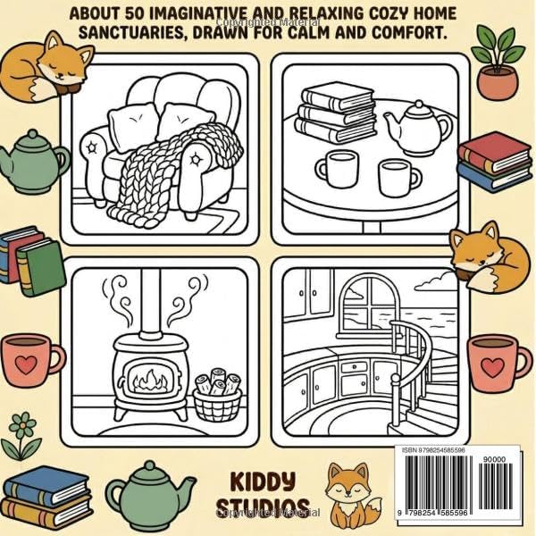 Cozy Spaces Stress Relief Coloring Book for Adults and Teens: Bold and Easy Designs Featuring Relaxing Home and Comfort Scenes by Kiddo Studios