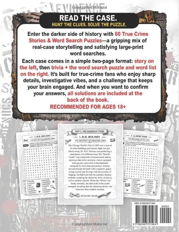 60 True Crime Stories & Word Search Puzzles: Large Print Puzzles, Forensic Trivia, and the Chilling Tales of History’s Most Notorious Killers by Lucas Russo
